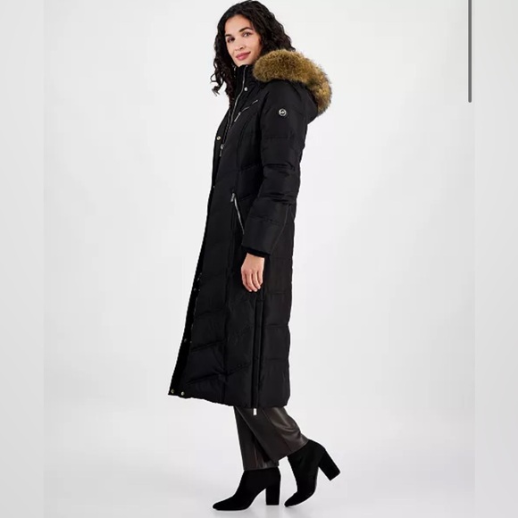 Michael Kors Faux-Fur Trim Hooded Maxi Puffer Coat - Picture 4 of 5